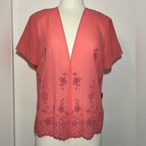 Semi Sheer Coral Women's Top w/ beading
